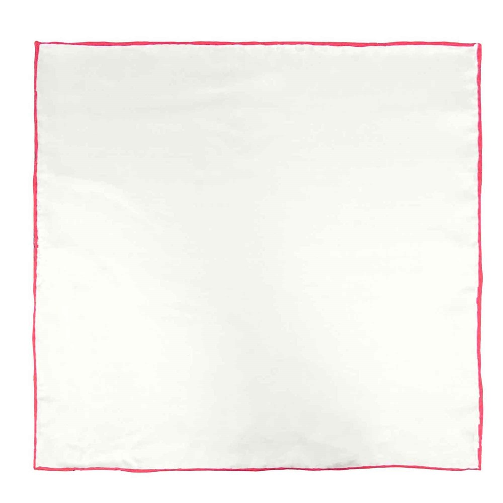 Einstecktuch Wollweiss handgerollt mit farblicher Absetzung - 100% Seide - Elegantes Tuch für Anzug oder Sakko - Made in Italy - 30 x 30 cm - Wollweiss Rot