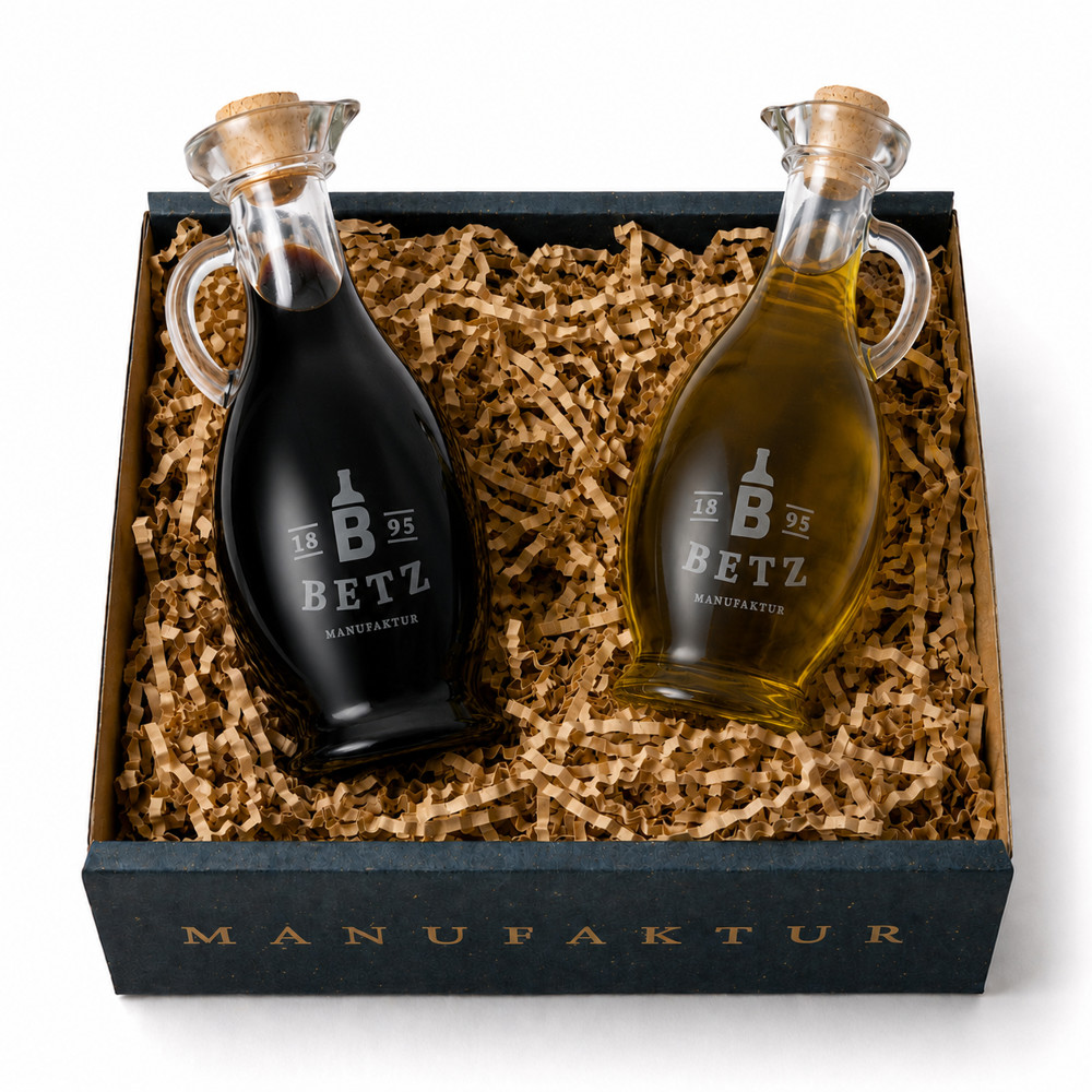 Essig-/Öl-Set "Olivenöl & Balsamico" 0,25 l in Flasche Egizia, gestrahlt