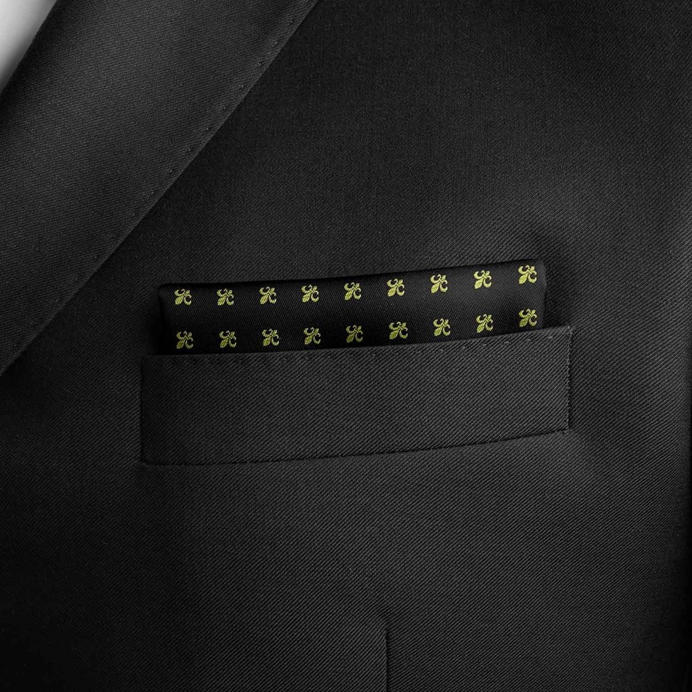 Einstecktuch für Herren aus 100% Seide - Elegantes Tuch für Anzug oder Sakko - Einstecktücher - 25 x 25 cm - schwarz gold