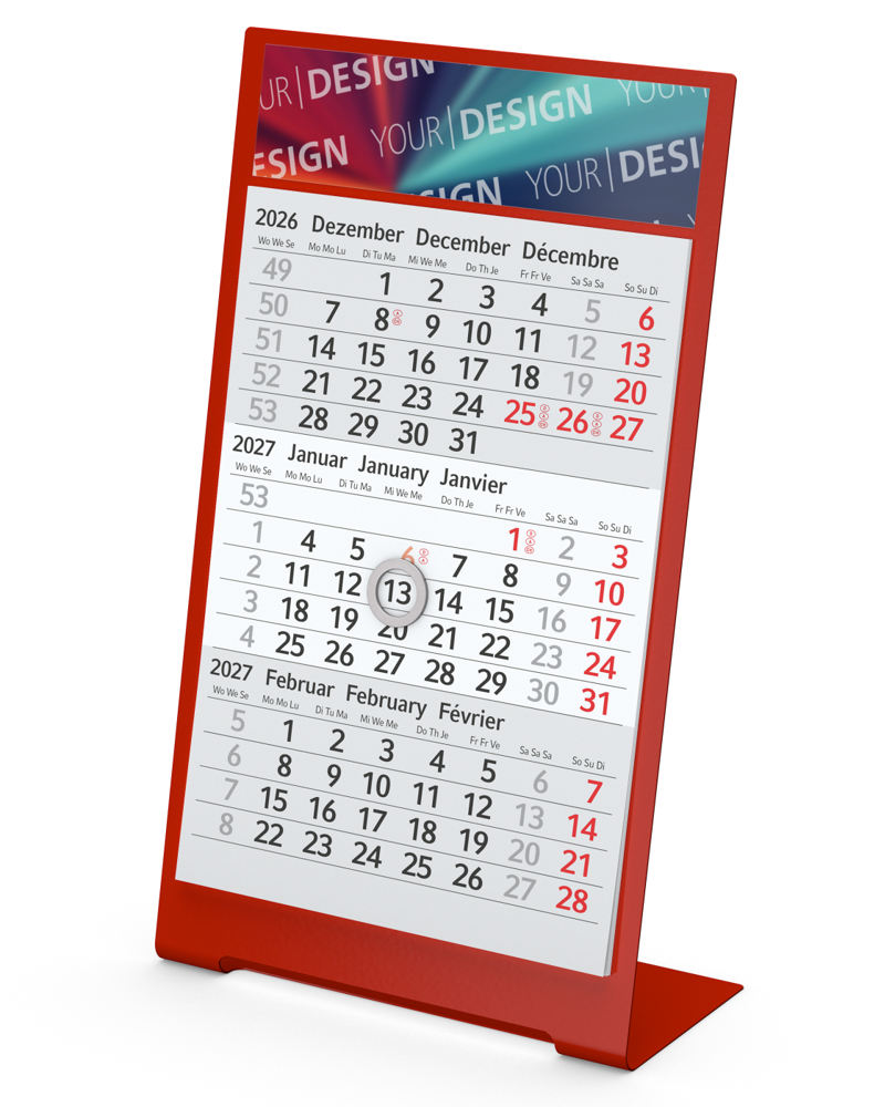 Tischkalender Desktop 3 Color, 1 Jahr, rot