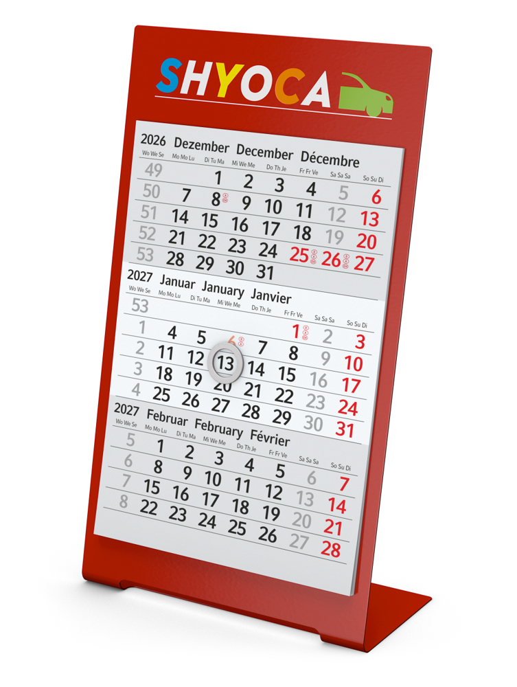 Tischkalender Desktop 3 Color, 1 Jahr, rot