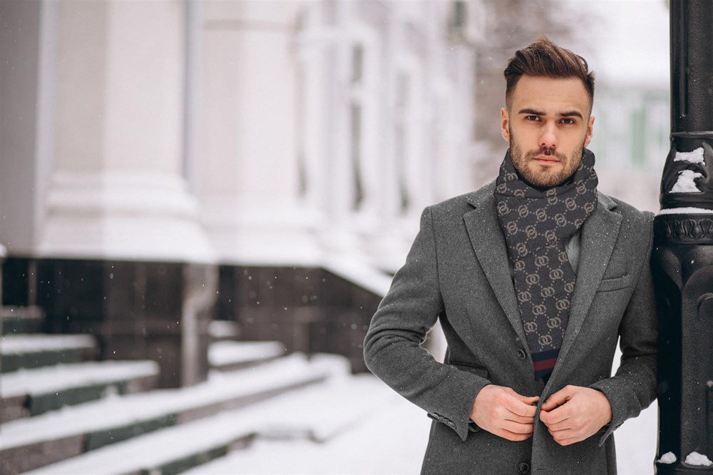Winterschal unisex aus 100% gebrushter Seide, Seidenschal für Damen und Herren - Schal für Herbst und Winter - Größe 30 x 180 cm - Grau Blau Rot