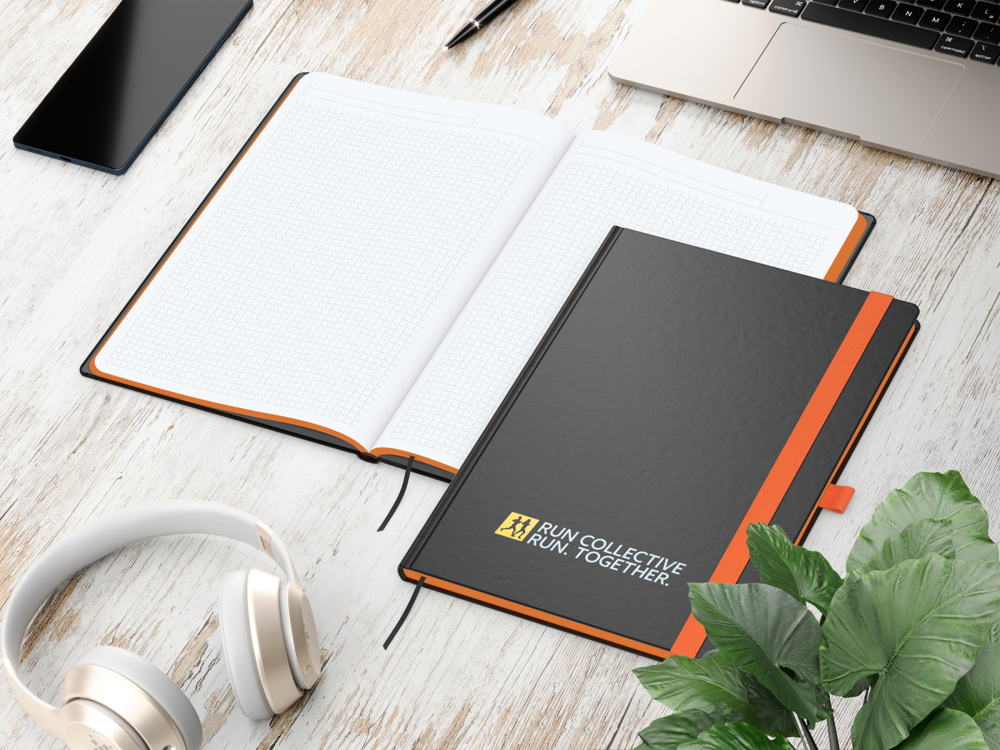 Notizbuch Color-Book, A4, Winkelkaro, orange, Siebdruck-Digital
