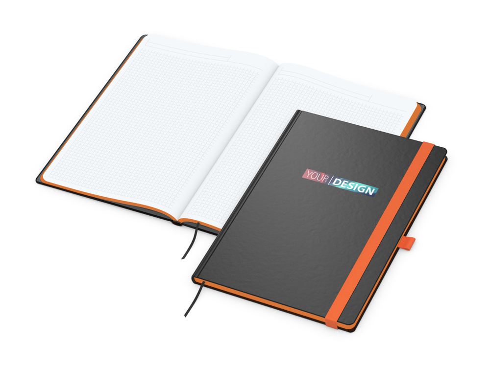 Notizbuch Color-Book, A4, Winkelkaro, orange, Siebdruck-Digital