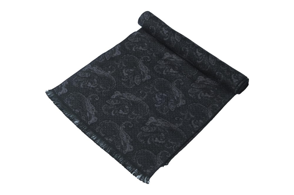 Winterschal unisex aus 100% gebrushter Seide, Seidenschal für Damen und Herren - Schal für Herbst und Winter - Größe 30 x 180 cm - Schwarz Grau Paisley