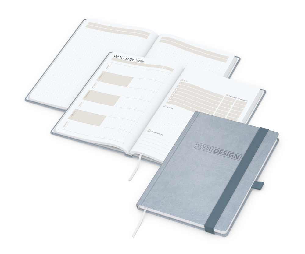 Notizbuch orgaLine Mainbook, White, petrolblau