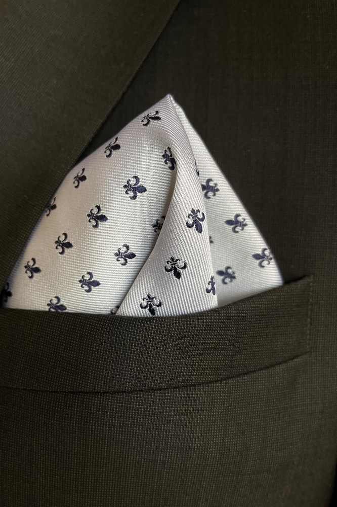Einstecktuch für Herren aus 100% Seide - Elegantes Tuch für Anzug oder Sakko - Einstecktücher - 25 x 25 cm - weiß blau